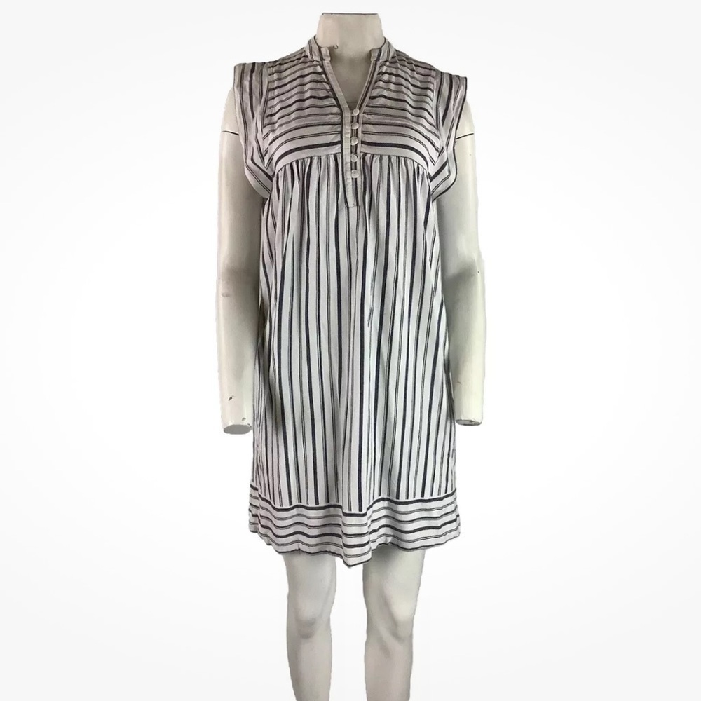 Melissa Nepton Sz XS Colette Shift Pullover Shirt Dress White Blue Viscose